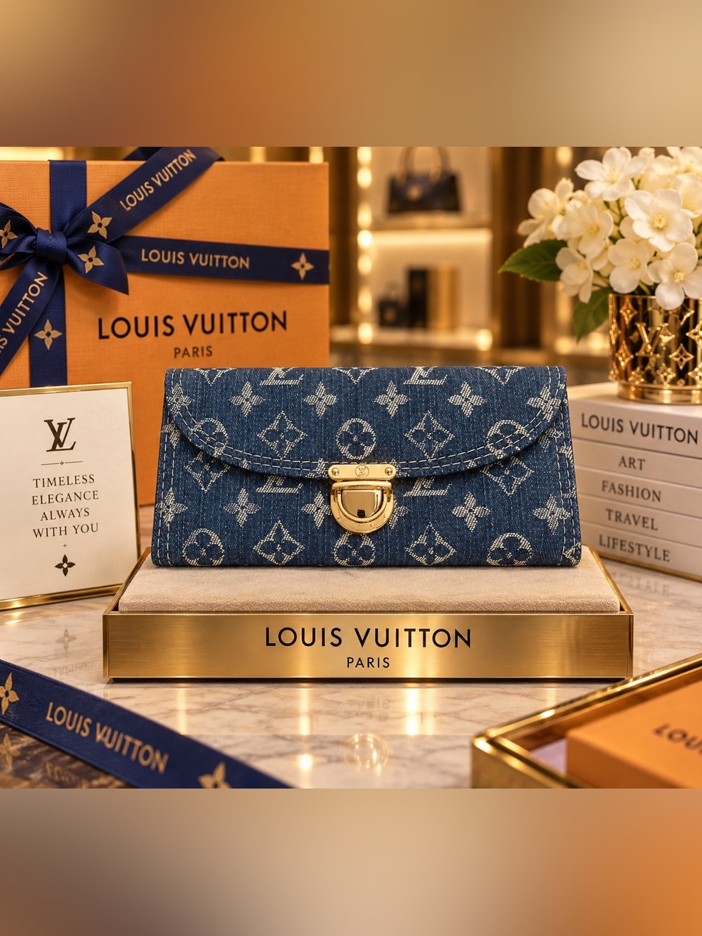 Denim Monogram Clutch Wallet - Blue